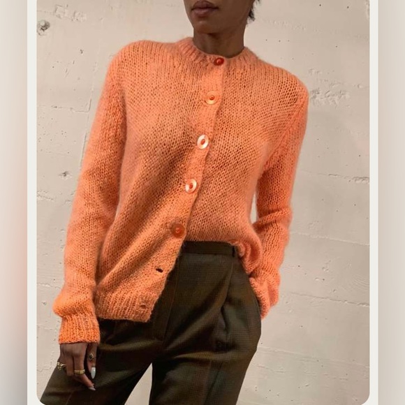 Vintage Sweaters - Creamsicle Mohair Cadi- Vintage, Small.